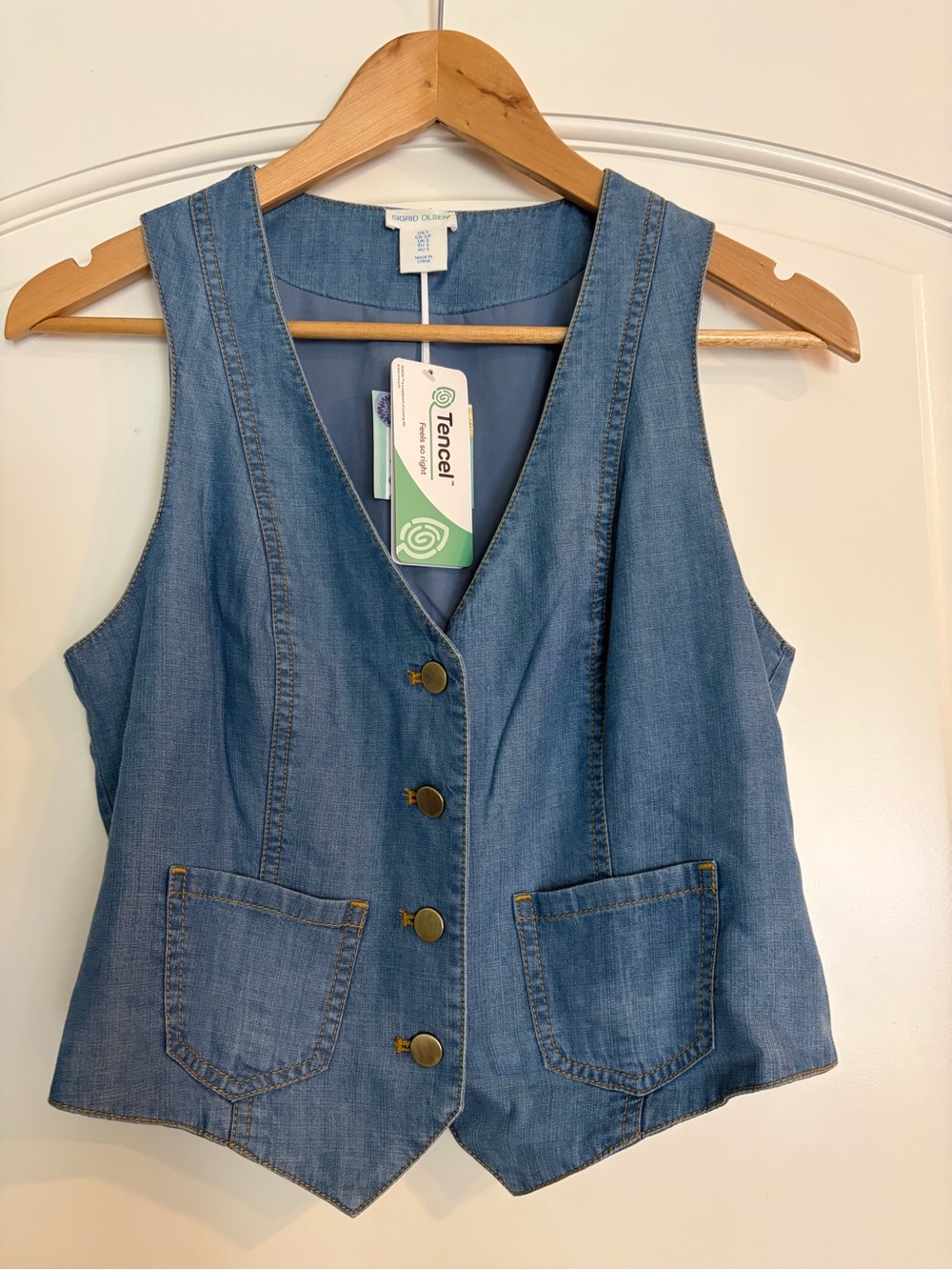 Sigrid Olsen Lyocell Button Front V-Neck Pocket Vest Size S